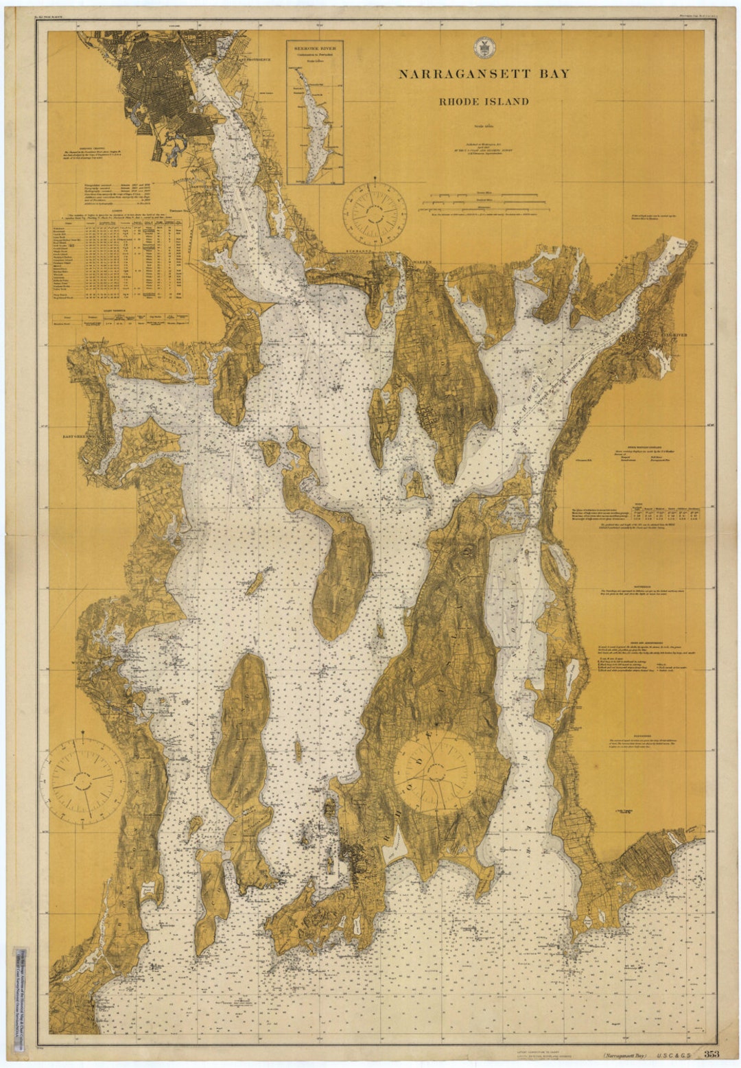 Narragansett Bay Map 1915 Nautical Chart Print Etsy