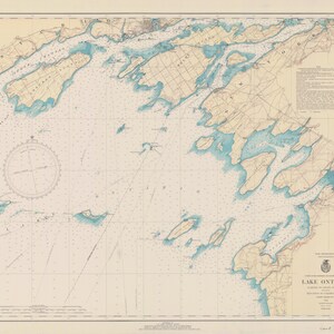 Lake Ontario - East End - Kingston bis Sandhurst Karte 1940 - Seekarte Print