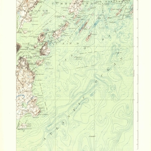 Mapa topográfico de la bahía de Casco, Maine, 1916: impresión de cartas náuticas