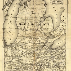 Lake Michigan - Jackson, Lansing and Saginaw Railroad Map 1867 - Nautical Chart Print