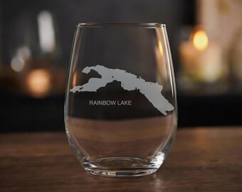 Carte du lac Rainbow - Maine - Lunettes gravées au laser