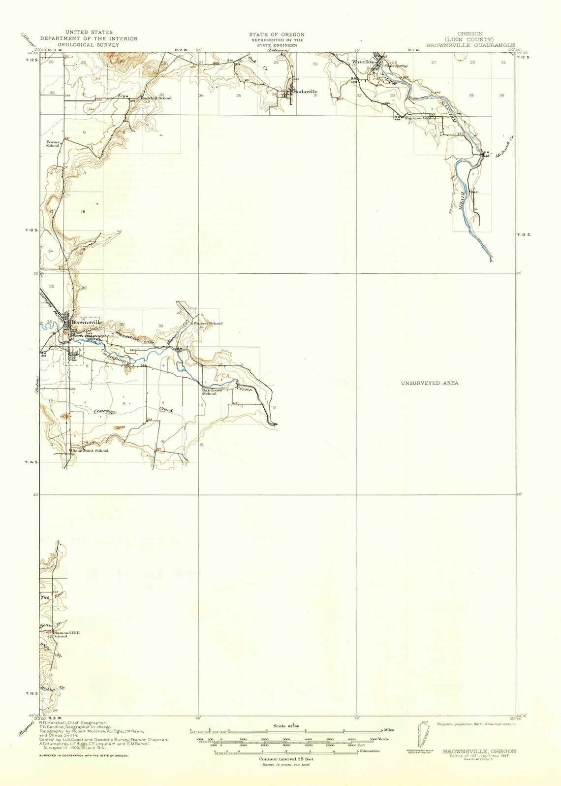 Brownsville Oregon Topographic Map 1921 Nautical Chart Print Etsy