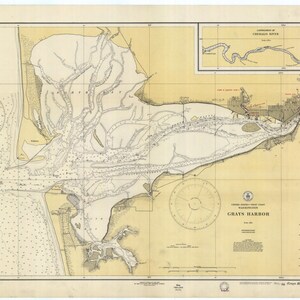 Gray's Harbor Washington historische kaart 1928 - nautische kaart afdrukken