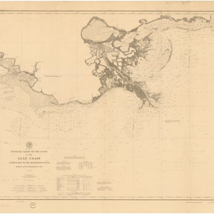 Mapa del río Mississippi, Aproximaciones - Mobile Bay a Atchafalaya Bay Louisiana Historical Chart 1899 - Nautical Chart Print