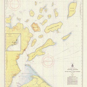 Îles Apostle - Carte historique du lac Supérieur 1955 - Carte nautique Imprimer