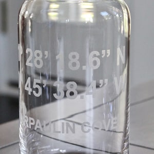 Custom GPS Coordinates Engraved Glass Carafe