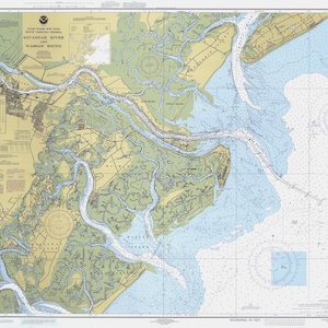 Carte 1997 de la rivière Savannah et du détroit de Wassaw - Impression de carte marine