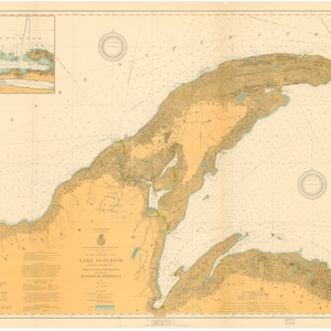 See Superior Karte - Keweenaw Halbinsel 1926 - Seekarte Druck