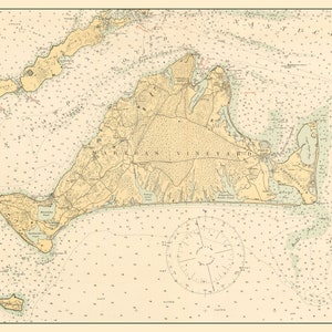 Martha's Vineyard Map 1920 - Impression de carte marine