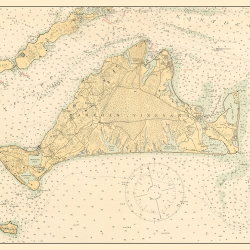 Martha's Vineyard Map 1920 Nautical Chart Print - Etsy