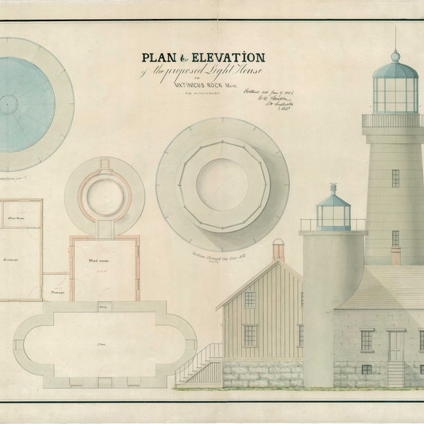 Matinicus Lighthouse (ME) - Plan for Elevation #1 - 1856