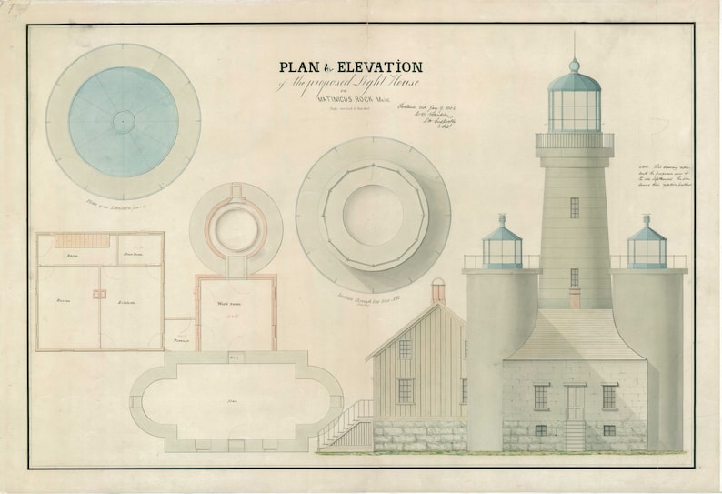 Matinicus Lighthouse (ME) - Plan for Elevation #1 - 1856 - Etsy