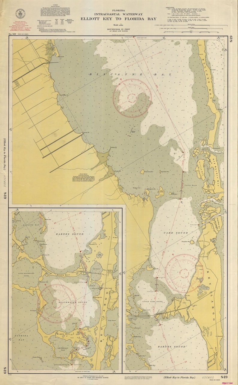 Elliott Key to Key Largo & Florida Bay Map 1939 Nautical Etsy