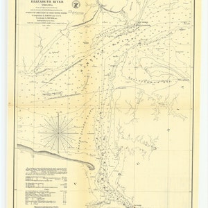 Hampton Roads Map - 1857 - Nautical Chart Print