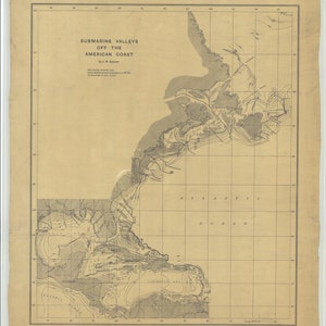Onderzeese valleien voor de Amerikaanse kust - Historische kaart
