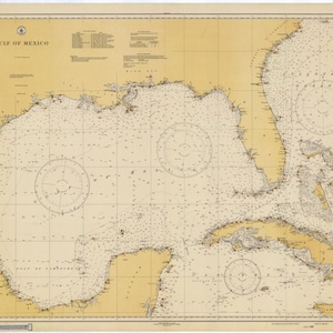Gulf of Mexico Historical Map 1931 - Nautical Chart Print
