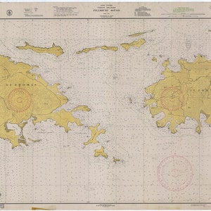 Ilhas Virgens - Mapa Histórico de Pillsbury Sound (USVI) 1941 - Impressão de Carta Náutica