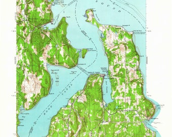 Port Gamble Washington Topographic Map 1937 - Nautical Chart Print