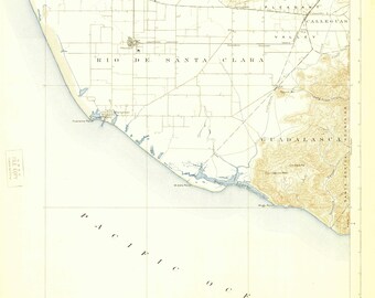Topografische kaart Hueneme, Californië 1904 - nautische kaart afdrukken