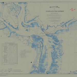 Charleston Harbor, Military Map 1865 - Nautical Chart Print