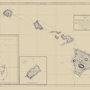 Sandwich (Hawaiian) Islands Historical Map 1794 - Nautical Chart Print