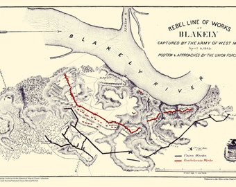 Blakely River - kaart van de burgeroorlog 1865 - nautische kaart afdrukken