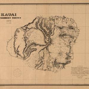 Kauai Insel Karte 1878 - Seekarte Druck