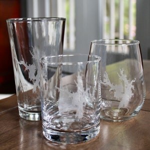 Badin Lake, NC Map Engraved Glasses