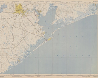 Galveston Bay Map 1950 - Nautical Chart Print