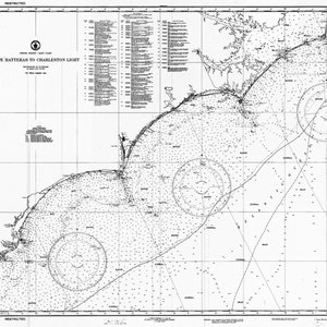 Cape Hatteras Karte zu Charleston Light 1945 - Seekarte Druck