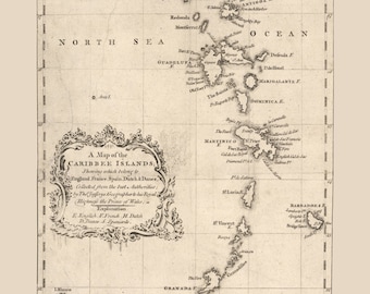 Kaart Caribische eilanden - 1756 - nautische kaart afdrukken