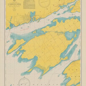 St. Lawrence River - Cape Vincent to Allan Otty Shoal - Howe Island to Kingston Mapa - 1950 - Nautical Chart Print