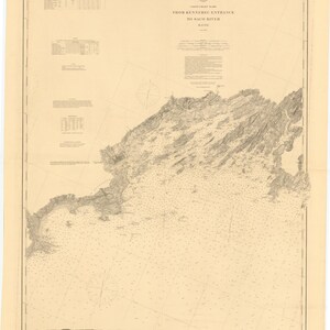 Mapa de la entrada de Kennebec al río Saco 1887 - Impresión de cartas náuticas