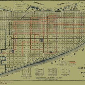 Galveston Land & Verbesserung Karte 1897 - Seekarte Druck