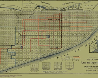 Galveston Land & Improvement Map 1897 - Nautical Chart Print