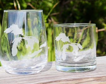 Great Lakes Map Engraved Glasses