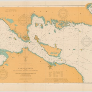 Strait of Mackinac Historical Map 1908 - Nautical Chart Print