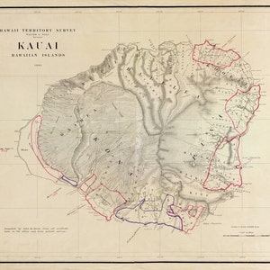 Kauai Island Map 1903 - Nautical Chart Print