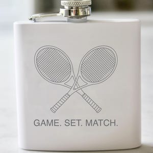 Tennis - Game. Set. Match Engraved Stainless Steel Flask - 6 oz