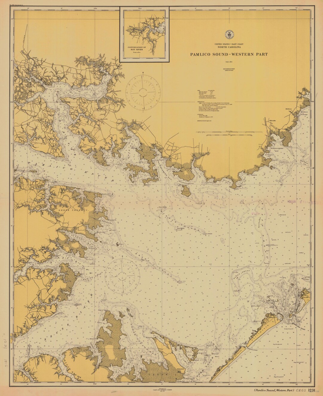 Pamlico Sound Map 1915 - Nautical Chart Print - Etsy