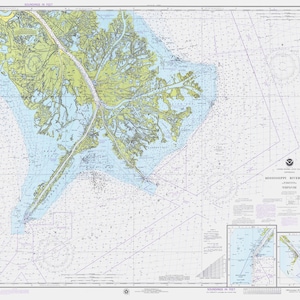 Mapa del delta del río Mississippi 1976 - Impresión de cartas náuticas