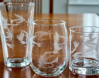 Fly Fishing Engraved Glasses - Gift for Fisherman