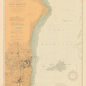 Lake Michigan - Racine Harbor Historical Map 1914 - Nautical Chart Print