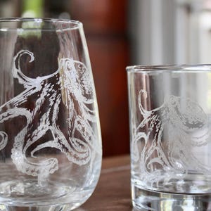 Octopus Engraved Glass – Coastal Ocean Glass – Unique Marine Gift