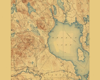 Kaart Sebago-meer - 1896 - zeekaart afdrukken