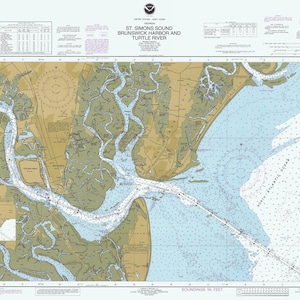 Mapa del estrecho de St. Simons - Puerto de Brunswick y río Turtle - 1996 - Carta náutica - Papel/Lienzo/Metal