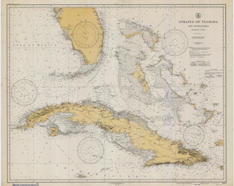 Florida Keys & Cuba Map - 1933 - Nautical Chart Print