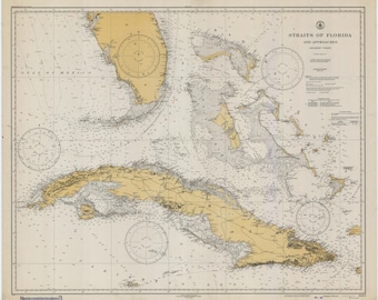 Florida Keys & Cuba Map - 1933 - Nautical Chart Print