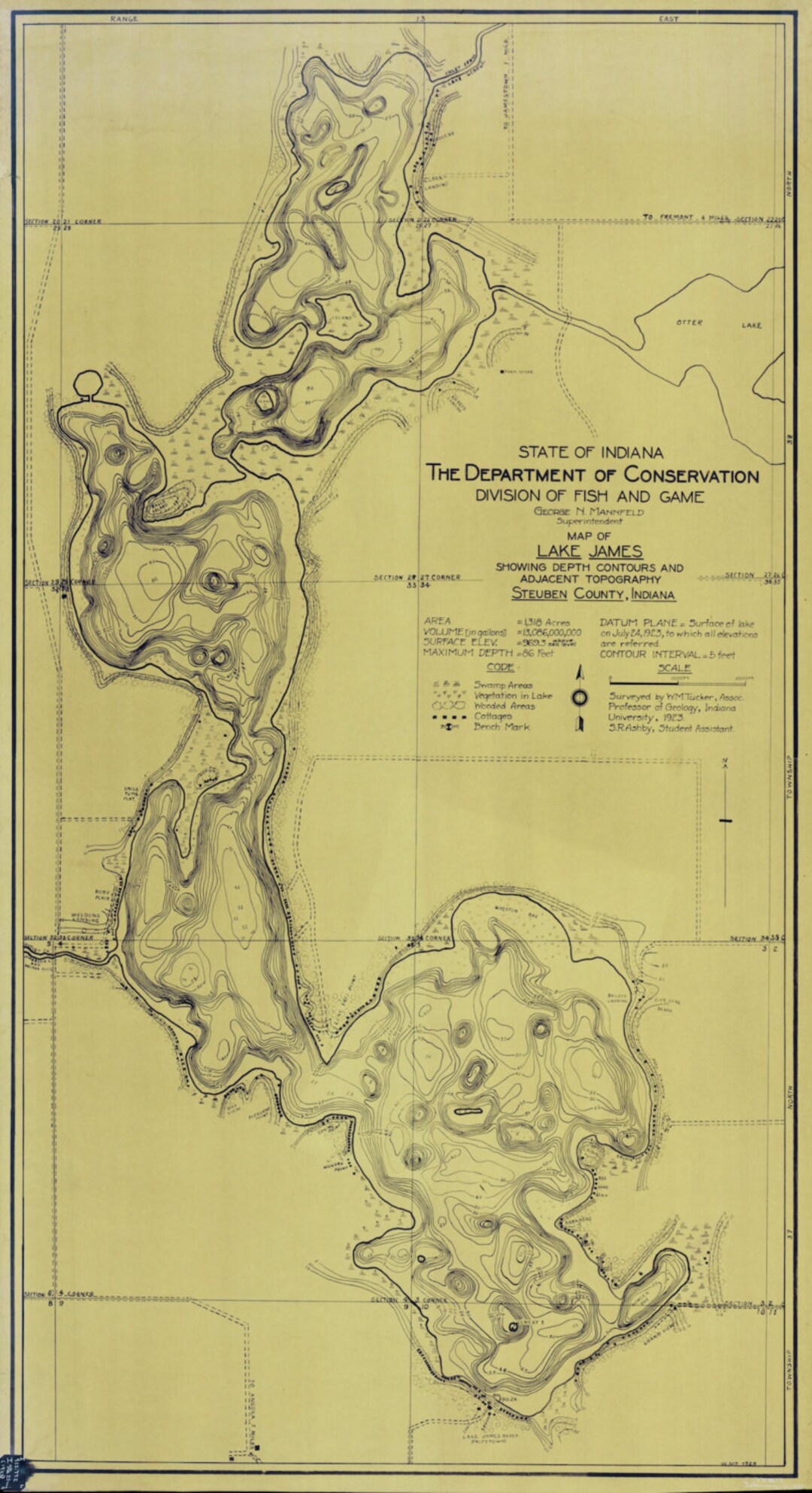 Lake James Map, Steuben County Indiana 1923 Nautical Chart Print Etsy