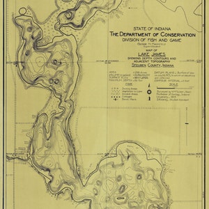 Lake James Map, Steuben County Indiana - 1923 - Nautical Chart Print